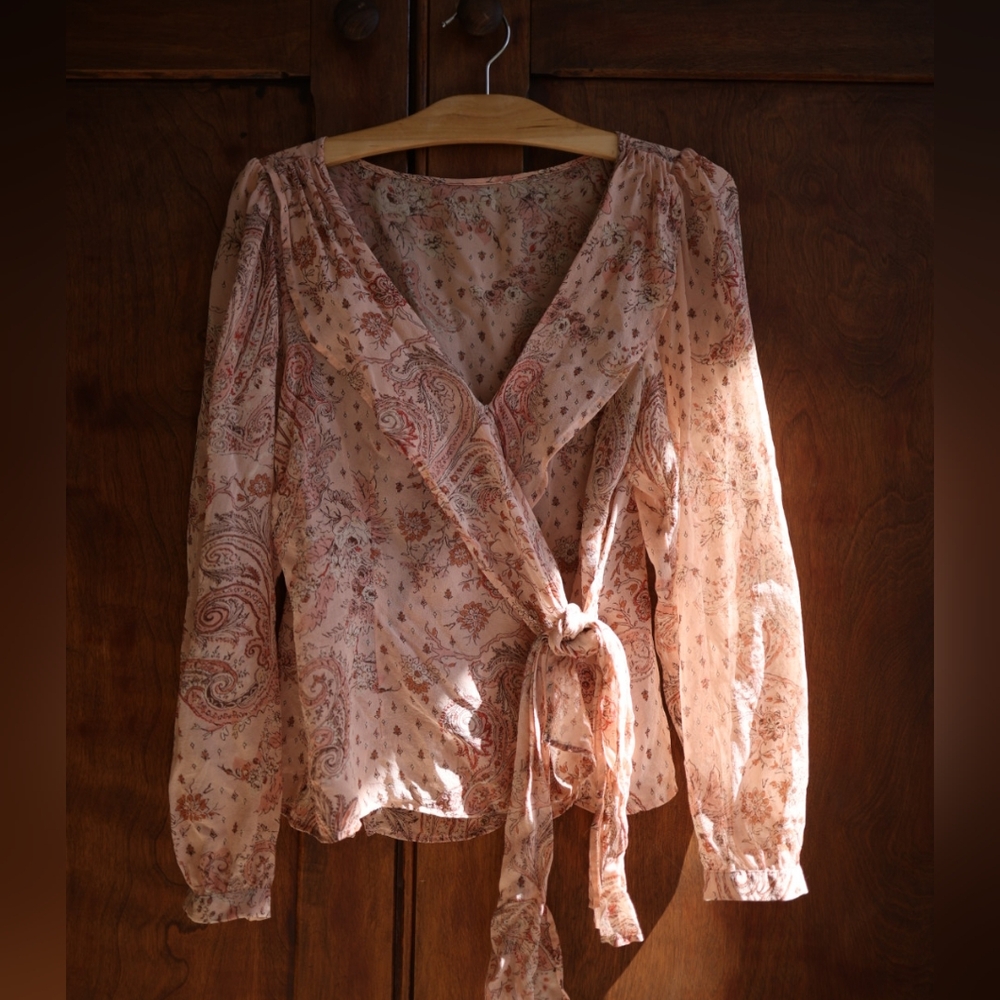 Romantic Vintage Silk Wrap Blouse | No Tag, Size: M/L | Fabric: 100% Silk